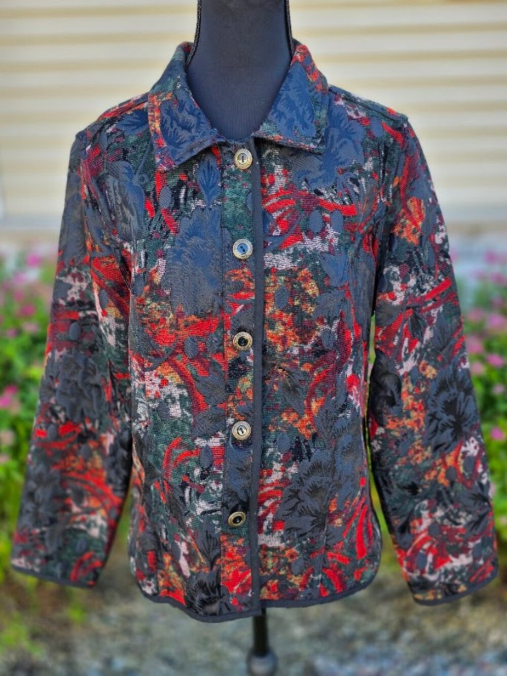 Handmade Reversible Floral Tapestry Jacquard Jacket Small